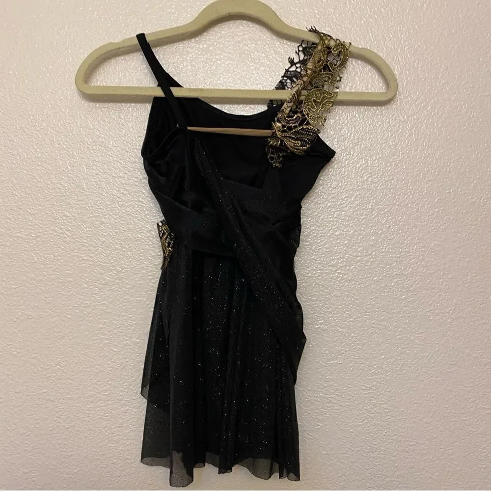 WEISSMAN Balera Dance Costume black drape dress Leotard D7278 child MC